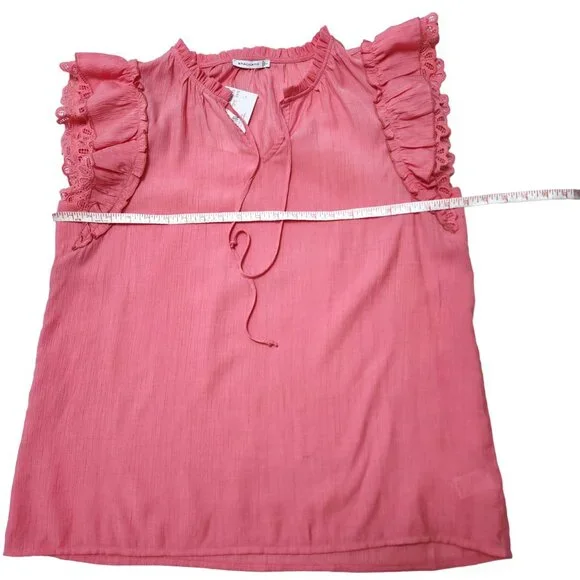Staccato New Coral Pink Blouse Short Ruffled Sleeves Size L - Picture 10 of 15